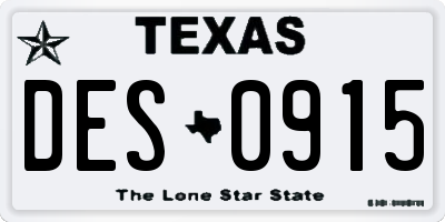 TX license plate DES0915