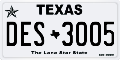TX license plate DES3005