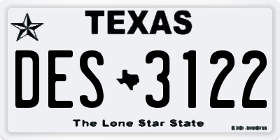 TX license plate DES3122