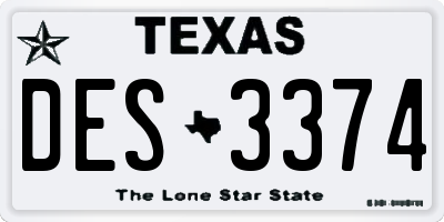 TX license plate DES3374
