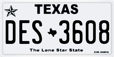 TX license plate DES3608