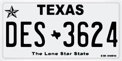 TX license plate DES3624