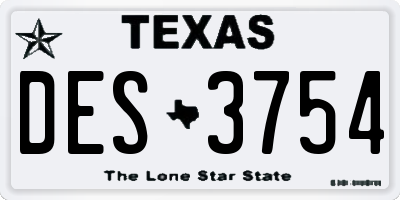 TX license plate DES3754