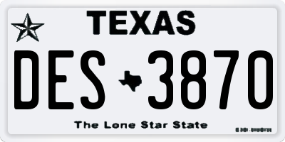 TX license plate DES3870
