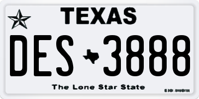 TX license plate DES3888