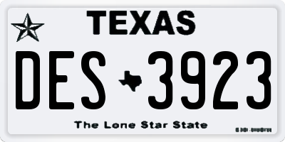 TX license plate DES3923