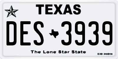 TX license plate DES3939