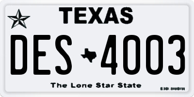 TX license plate DES4003