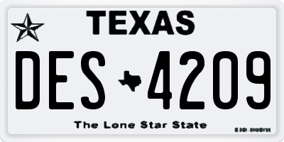TX license plate DES4209