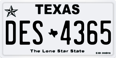 TX license plate DES4365