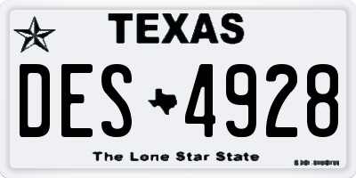 TX license plate DES4928