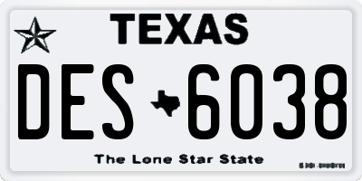 TX license plate DES6038