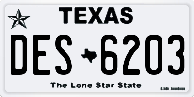 TX license plate DES6203
