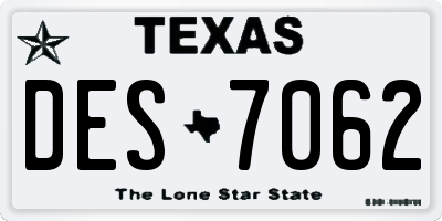 TX license plate DES7062