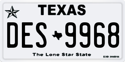 TX license plate DES9968