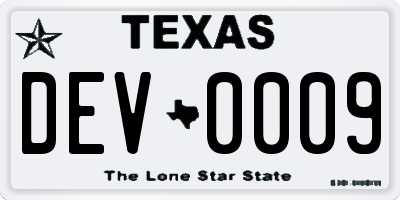 TX license plate DEV0009