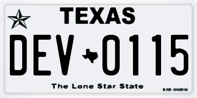 TX license plate DEV0115