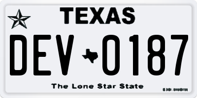 TX license plate DEV0187