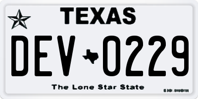 TX license plate DEV0229