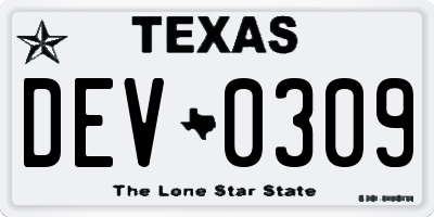TX license plate DEV0309