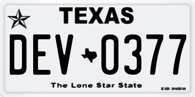 TX license plate DEV0377