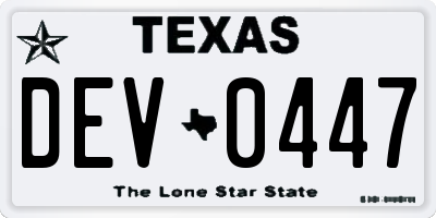 TX license plate DEV0447