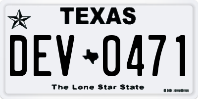 TX license plate DEV0471