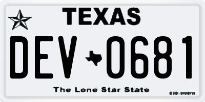 TX license plate DEV0681