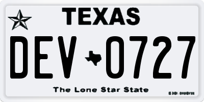TX license plate DEV0727
