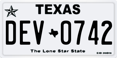 TX license plate DEV0742