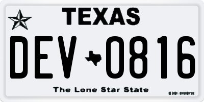 TX license plate DEV0816