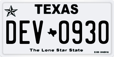 TX license plate DEV0930