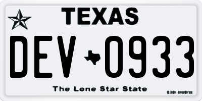 TX license plate DEV0933
