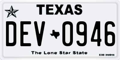 TX license plate DEV0946