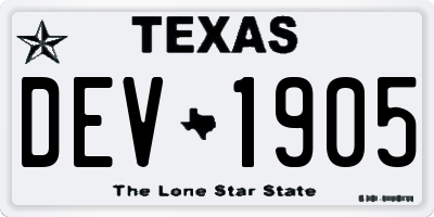 TX license plate DEV1905