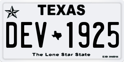 TX license plate DEV1925
