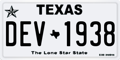 TX license plate DEV1938