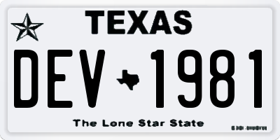 TX license plate DEV1981