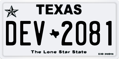 TX license plate DEV2081