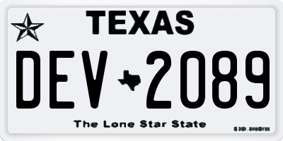 TX license plate DEV2089