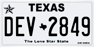 TX license plate DEV2849