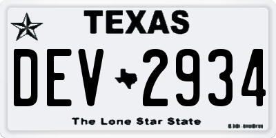 TX license plate DEV2934