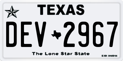 TX license plate DEV2967