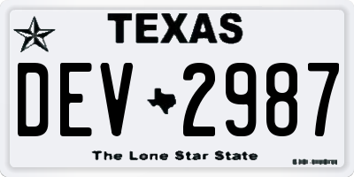 TX license plate DEV2987