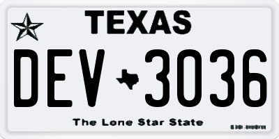 TX license plate DEV3036