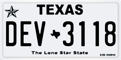 TX license plate DEV3118
