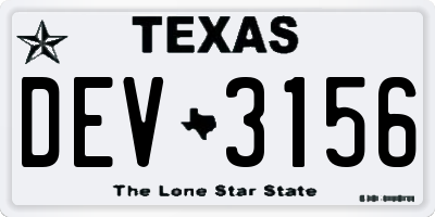 TX license plate DEV3156