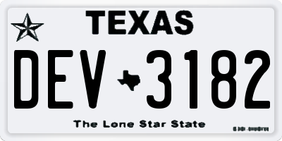 TX license plate DEV3182