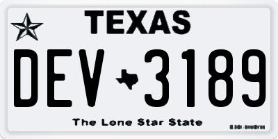 TX license plate DEV3189