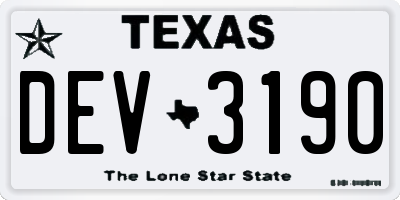 TX license plate DEV3190